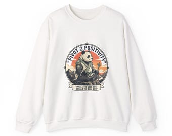 Pivot 2 Positivity Panda Crewneck, Nihilism Humor Satire Sweatshirt