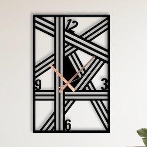 Modern Metal Wall Clock: Large Linear Rectangle, Minimalist Art