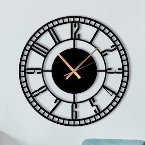 Extra Large Metal Wall Clock with Roman Numerals: Silent Living Room Decor