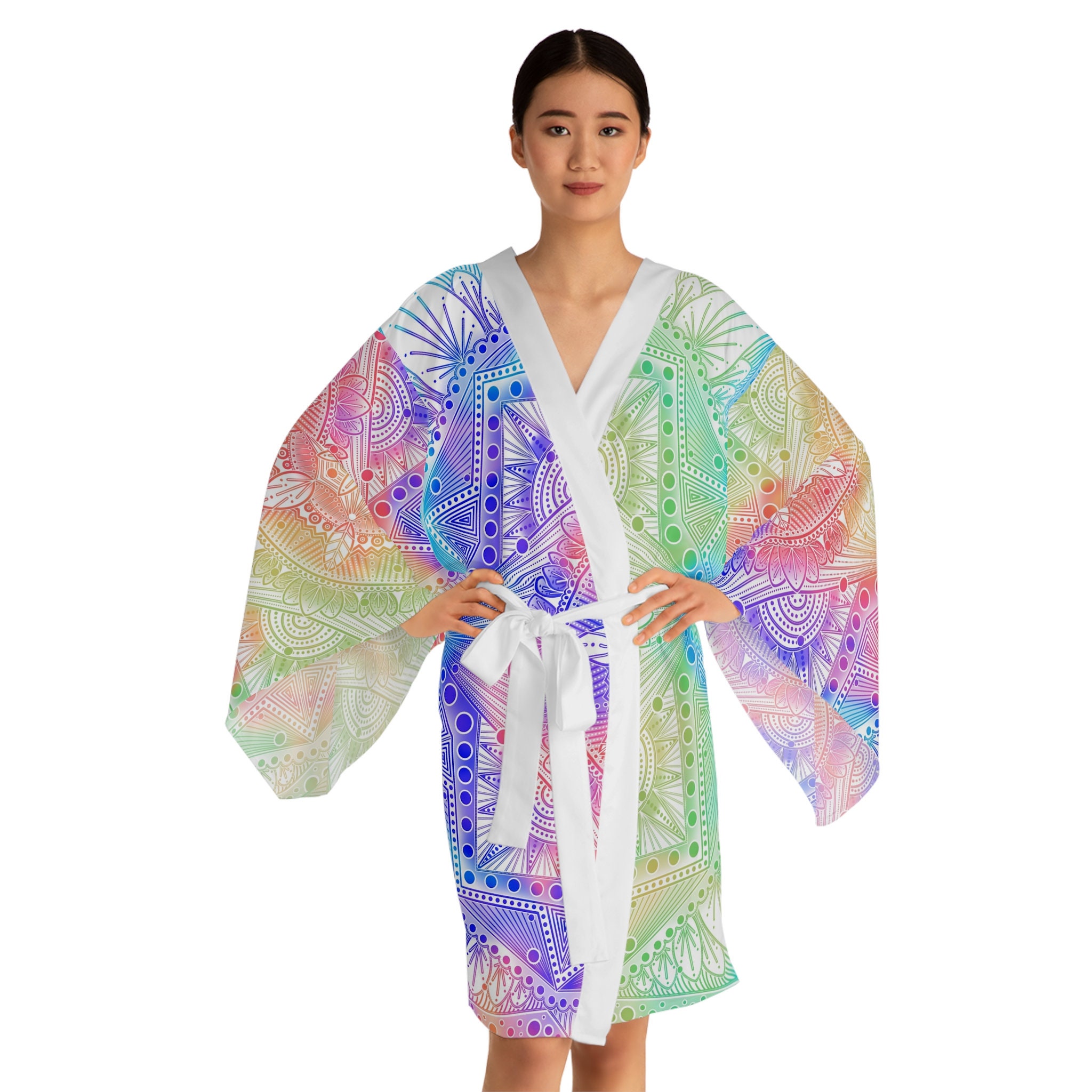 Celestial Kaleidoscope Kimono Robe Mandala Style Long Sleeve Wrap Boho Bathrobe Colorful Lounge Wear Anndria Art Spa Robe Etsy Australia