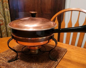 Vintage Copper Globe Brass & Copper Co. MCM Chafing Dish or Fondue Pot