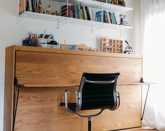 Custom Crafted Solid Wood Murphy Bed with Optional Fold Away Desk