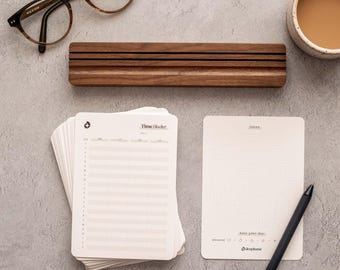 Time Blocker Cards with Walnut Stand | A6 Daily Hourly Planner  | Task Management Planner