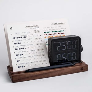 FOCUS BUNDLE: Pomodoro Planner Cards + Weekly Planner Cards + Habit Tracker Cards + Wooden Pen/Pencil Tray + Card Holder Organizer