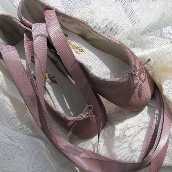 DANUSHAROSE Vintage Capezio Size 4.5 Ballet Muted Eggplant Brown Earthy Pointe Toe Shoes matching ribbons but tutu photo are  NOT included