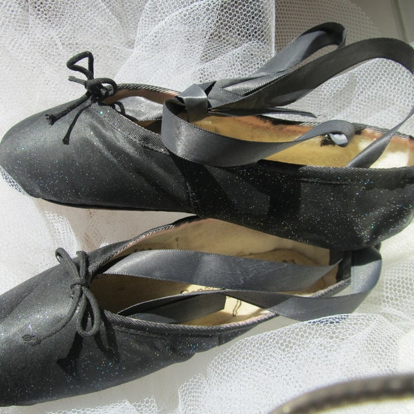 DANUSHAROSE another pair of  Vintage Magical Midnight Dark Black Witch Black Cat Halloween Ballet Pointe Toe Shoes
