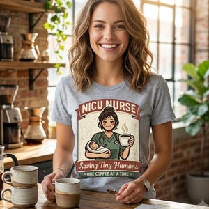 Maglietta per infermiera di terapia intensiva neonatale, maglietta "Salvare i piccoli umani", regalo per infermiera neonatale, maglietta divertente per infermiera di terapia intensiva neonatale, maglietta "Caffè per l'infermiera", maglietta di apprezzamento per la terapia intensiva neonatale