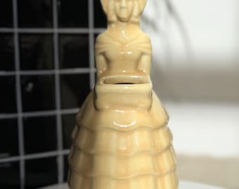 Vintage 1950s Southern Belle Figural Planter - Creamy Primrose Yellow - Marked USA