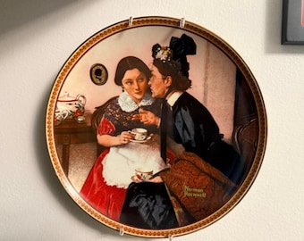 Vintage Norman Rockwell Plate “Gossiping in the Alcove,” 1983 Knowles China, Perfect for Coffee Bar Decor or Tea Room Wall Art