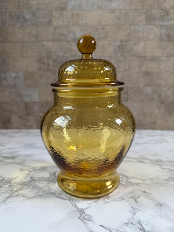 Vintage Indiana Glass Mid-Century Modern Amber Glass Apothecary Jar