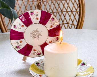 Pair of Vintage Hand-Painted Floral Ceramic Saucers - Jewelry Dish or Candle Coaster