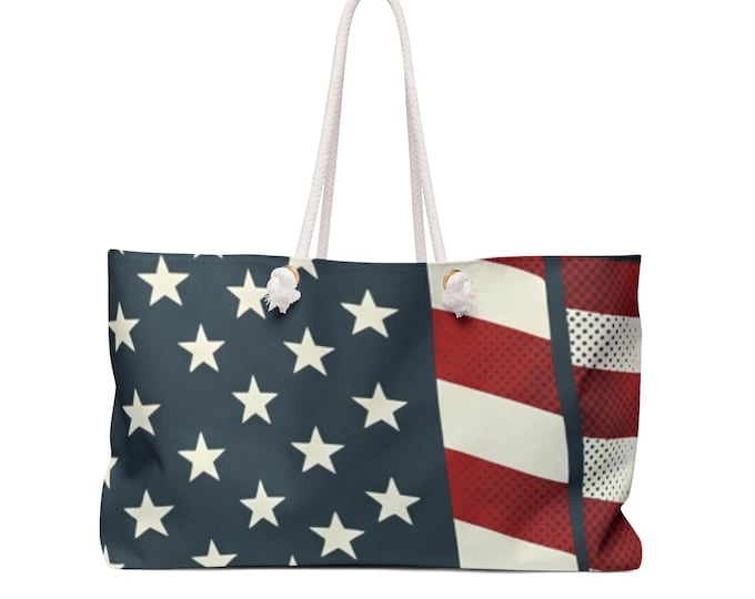 Personalized American Flag Canvas Tote Bag | Custom Patriotic Weekender Tote