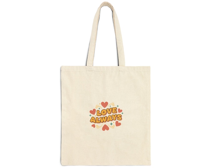 Love Always retro Valentine Tote | 70s bubble font, nostalgia romance