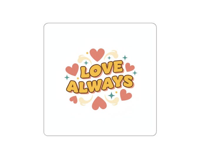 Love Always Kiss-Cut Stickers | Retro Valentine 70s Bubble Font, Dusty Rose