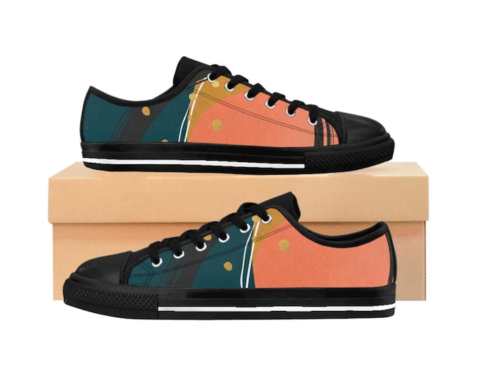 Abstract Geometric Wave Men's Sneakers | Colorblock Retro Dot Pattern