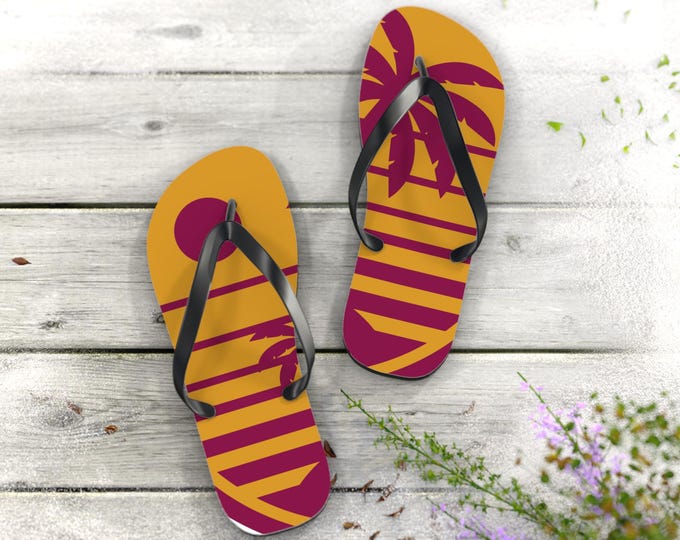 Sunset Palm Stripes Flip Flops | Tropical Beach Sandals