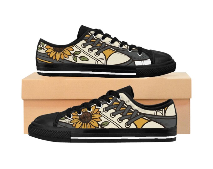 Sunflower Floral Sneakers | Women's Canvas Shoes, Yellow Sunflower Design