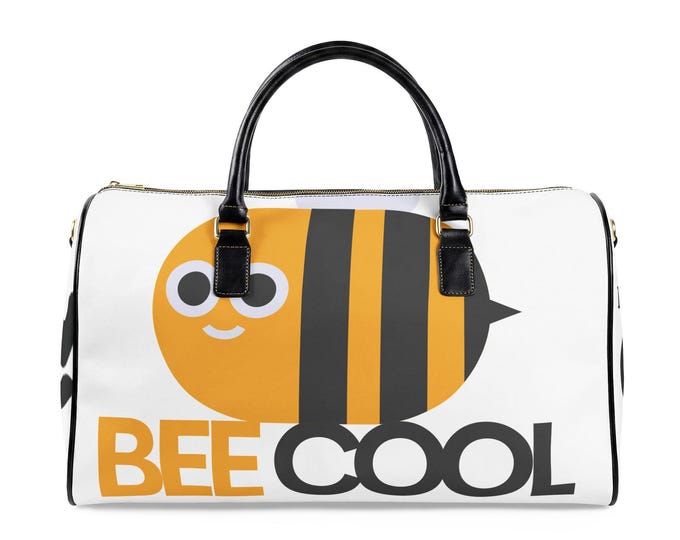 Bee Cool leather travel bag | Cute bee graphic duffel