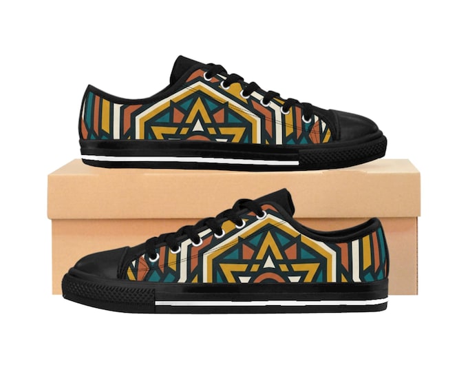 Geometric Star Pattern Men's Sneakers | Tribal Mosaic Stripe Design