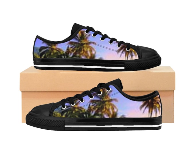 personalized Sunset Palm Tree Women's Sneakers | Custom Tropical Beach Shoes
