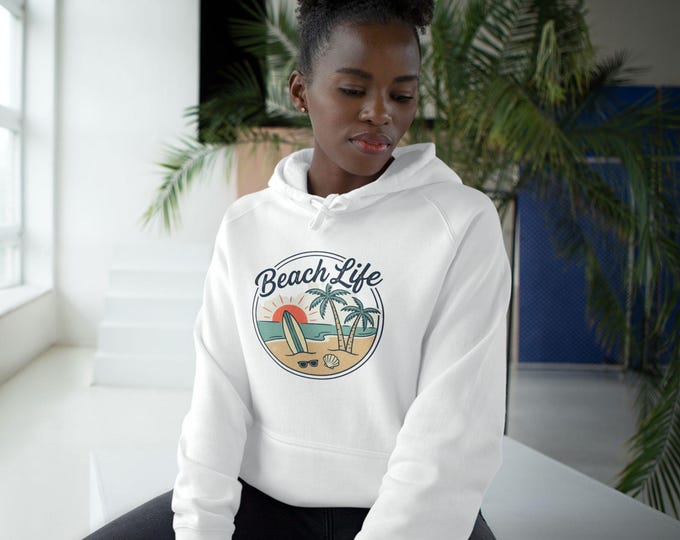 Beach Life Surf Circle Hoodie | Surfboard Palm Tree Sunset