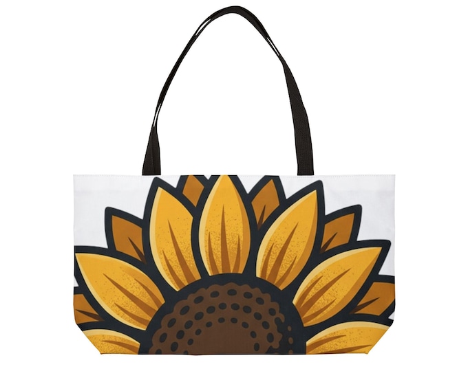 Custom Sunflower Weekender Bag | Personalized Large Floral Canvas Tote