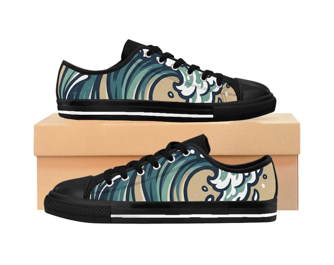 Ocean Wave Print Sneakers | Blue Wave Pattern Shoes