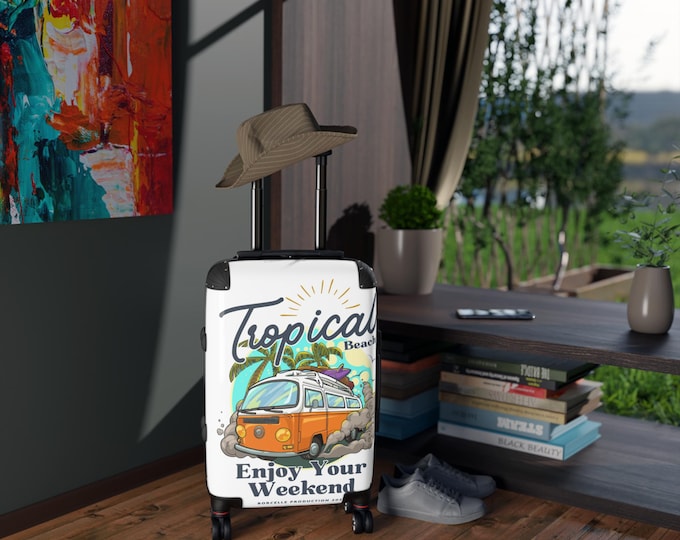 Beach-Themed Suitcase, Tropical Travel Bag, Luggage for Vacation, Enjoy Your Weekend Suitcase, Weekend Getaway Luggage, Summer Travel Gear