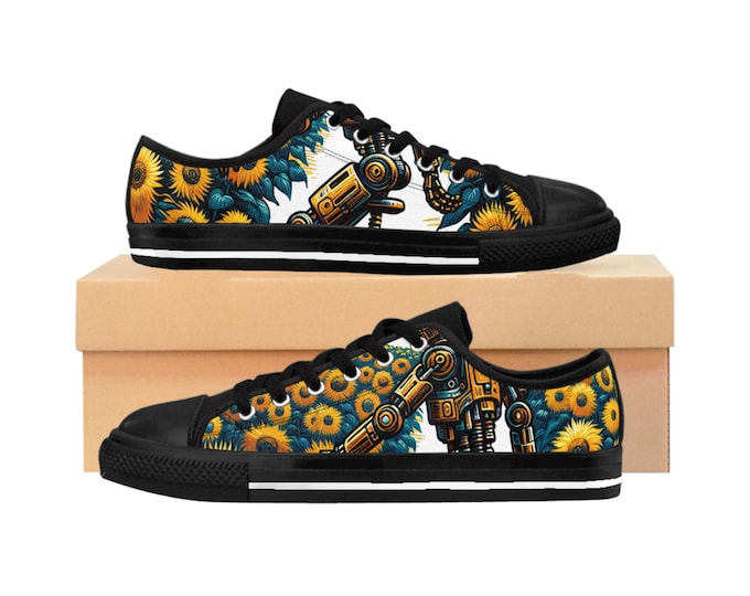 Personalized Sunflower Robot Men's Sneakers | Custom Canvas Casual Shoes