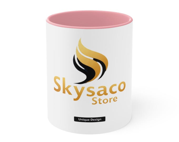 Skysaco Store logo Accent Mug | Pink Interior and Handle