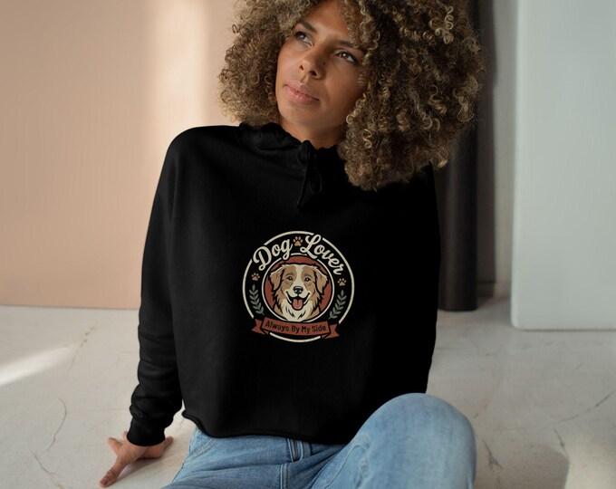 Dog Lover Badge Crop Hoodie | Graphic Golden Retriever Emblem
