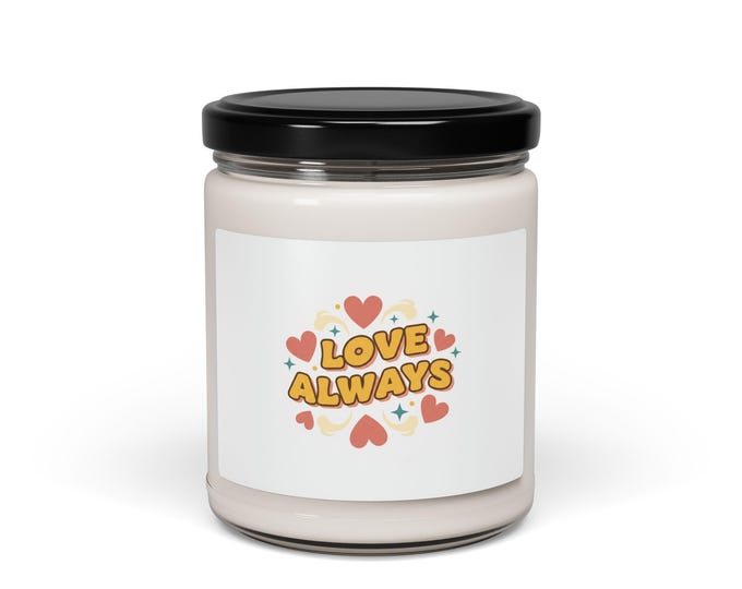 Love Always Candle, Retro Valentine Typography | 70s Bubble Font, Dusty Rose Soy