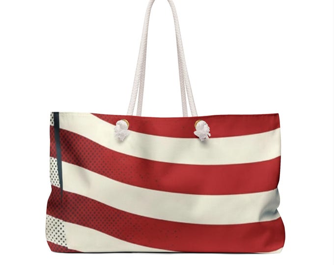 Personalized American Flag Canvas Tote Bag | Custom Patriotic Weekender Tote