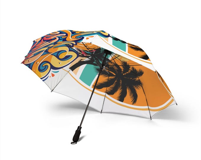 Retro Sunset Palm Trees Umbrella | Foldable Rain Umbrella