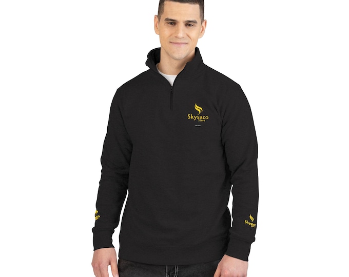 Gold Flame Logo Embroidered Pullover | Fleece Quarter-Zip Sweater