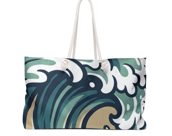 Personalized Ocean Wave Canvas Tote Bag | Custom Nautical Beach Weekender