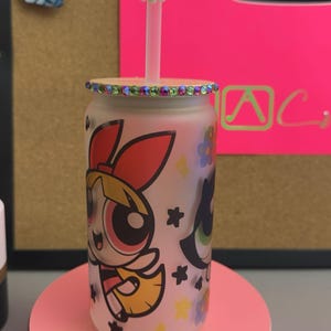 Power Puff Girls Frosted Glass Tumbler