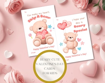 Printable Bear Valentine's Day Cards for Kids (Digital Download)
