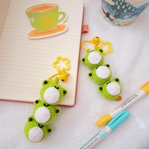 Three Frog Keychain Handmade Crocheted Keychain Green
