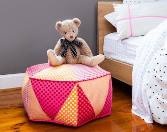 Hexagon Pouf PDF Sewing Pattern Triangle Patchwork Ottoman Pattern