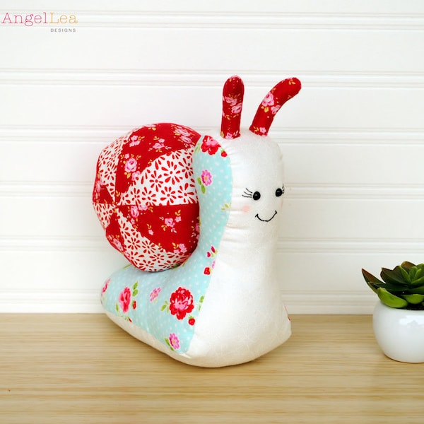 Snail Softie PDF Sewing Pattern, Sandy the Snail Stuffed Animal Pattern, Patchwork Snail Pattern