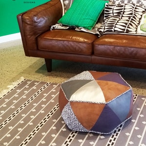 Hexagon Pouf PDF Sewing Pattern Triangle Patchwork Ottoman Pattern image 1