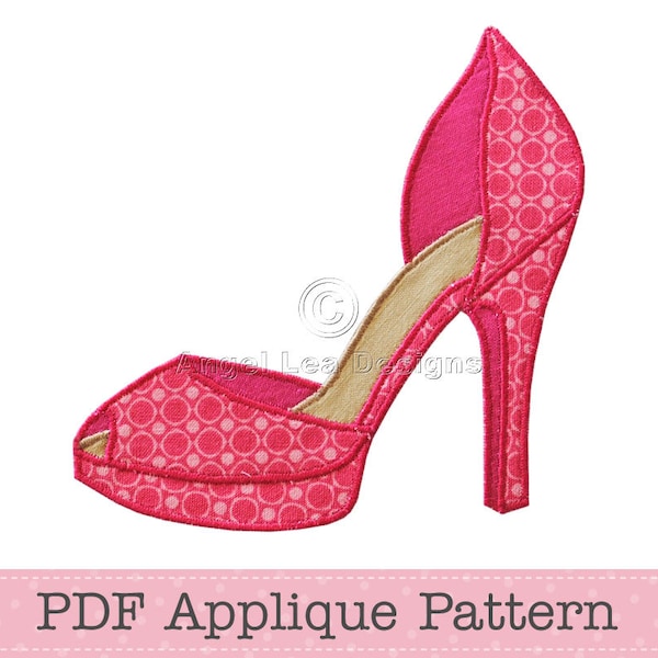 High Heel Shoe Applique Pattern Fancy Shoes Template Instant Download PDF Applique Design