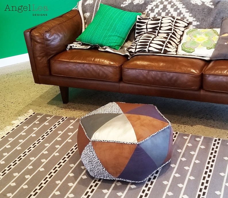 Hexagon Pouf PDF Sewing Pattern Triangle Patchwork Ottoman Pattern image 4