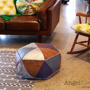 Hexagon Pouf PDF Sewing Pattern Triangle Patchwork Ottoman Pattern image 2