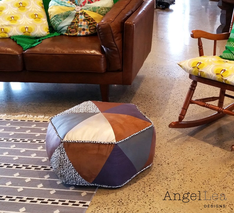 Hexagon Pouf PDF Sewing Pattern Triangle Patchwork Ottoman Pattern image 2