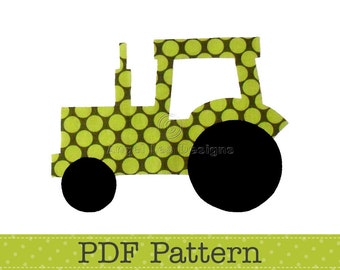 May include: A green tractor with a polka dot pattern. The tractor has a black silhouette and is ready to be cut out for a craft project.