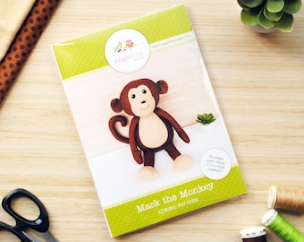 Monkey HARD COPY Paper Sewing Pattern. Mack the Monkey Stuffed Animal Pattern