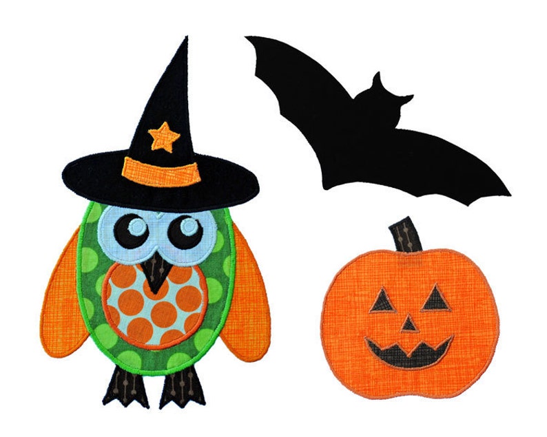 Halloween Applique Template Set. Pumpkin, Jack O Lantern, Witches Hat, Cat, Owl, Branch, Spider Web. Multiple Purchase Discount image 3