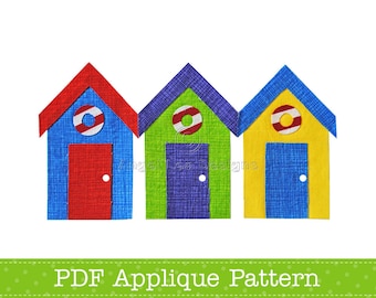 Beach Huts Applique Template Bathing Huts PDF Applique Pattern Summer Applique Design